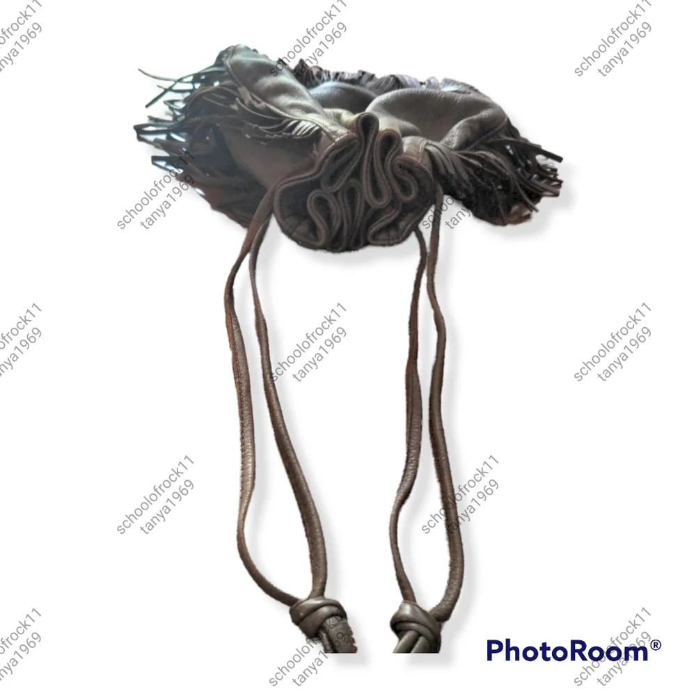 Vintage leather cinch bag with fringed trim - Picture 6 of 9